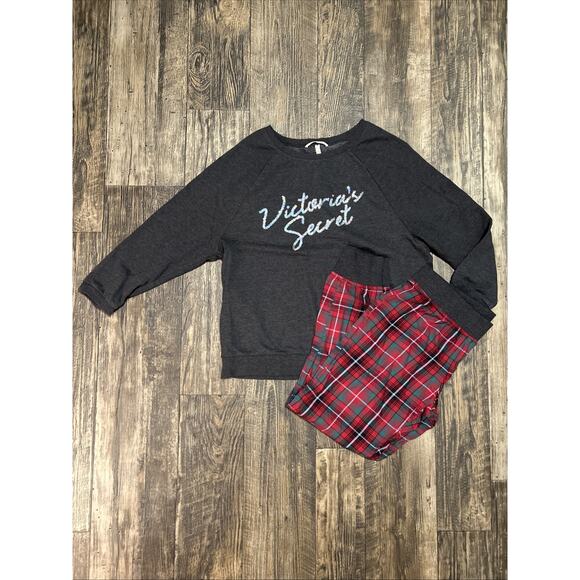 Victoria's Secret Other - VICTORIAS SECRET Bling Logo Crewneck Sweatshirt Joggers Lounge Set Small Plaid